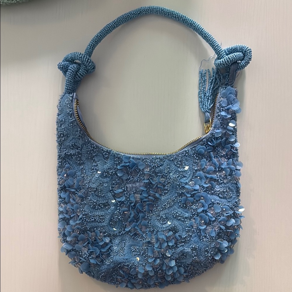 Elegant Blue Beaded Women's Bag